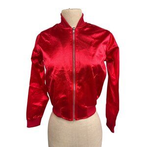 Balera Red Satin Bomber Jacket With Ribbed Trim Zip Closure Costume Girls Dancer